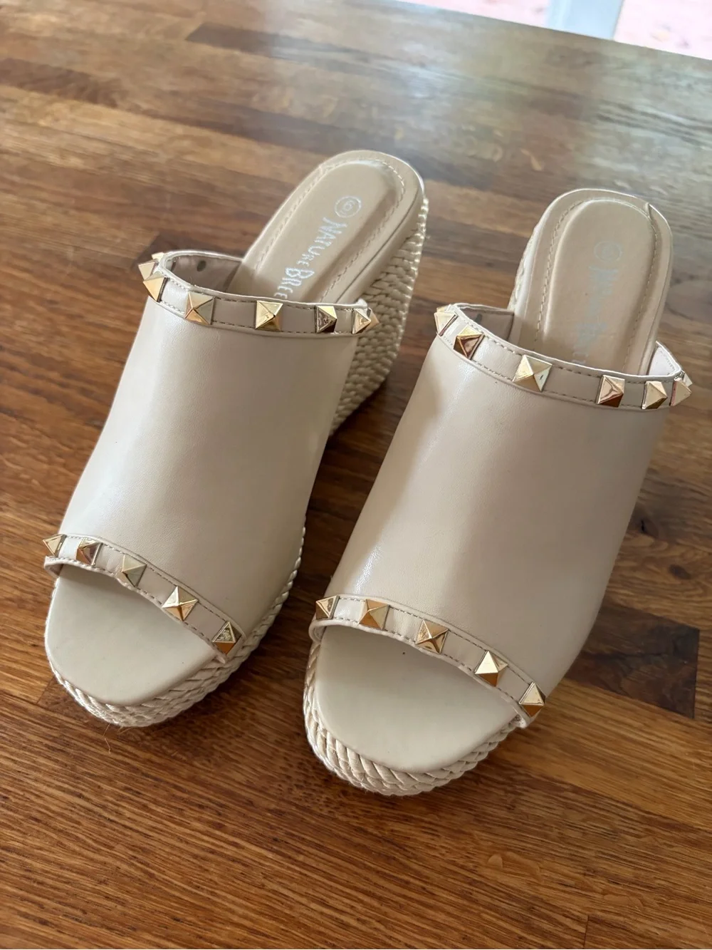 Studded Wedge Slide Sandals - Neutral Beige